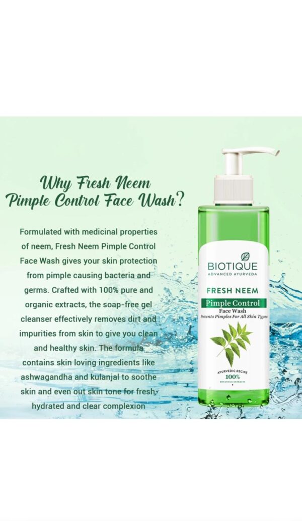 BIOTIQUE Fresh Neem Pimple Control Face Wash  (200 ml) - Image 2