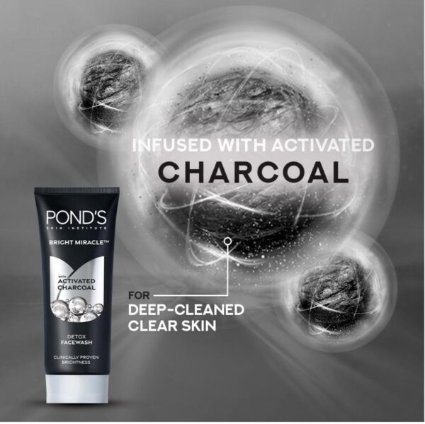Ponds Bright Miracle Detox Face Wash With Activated Charcoal (100g) - Image 2