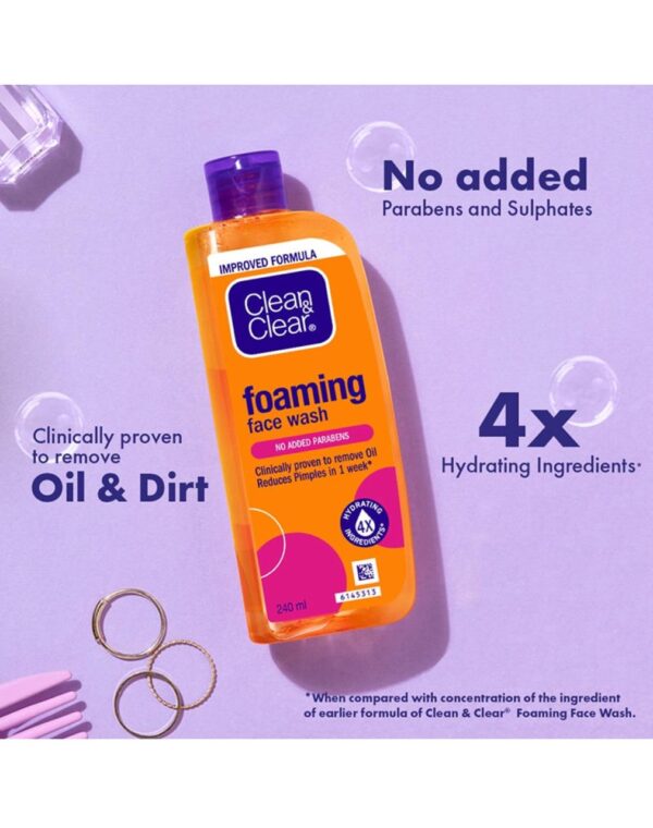 Clean & Clear Foaming Face Wash - for Oily Skin & Reduces Acne In 7 Days (240ml) - Image 3