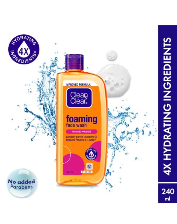 Clean & Clear Foaming Face Wash - for Oily Skin & Reduces Acne In 7 Days (240ml)