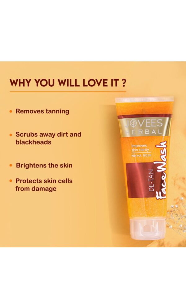 Jovees Herbal De-Tan Face Wash For Tan Removal - 120 ml - Image 3