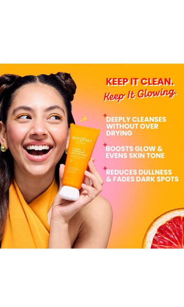 Dot & Key Vitamin C + E Super Bright Gel Face Wash (100ml) -all skin types - Image 3